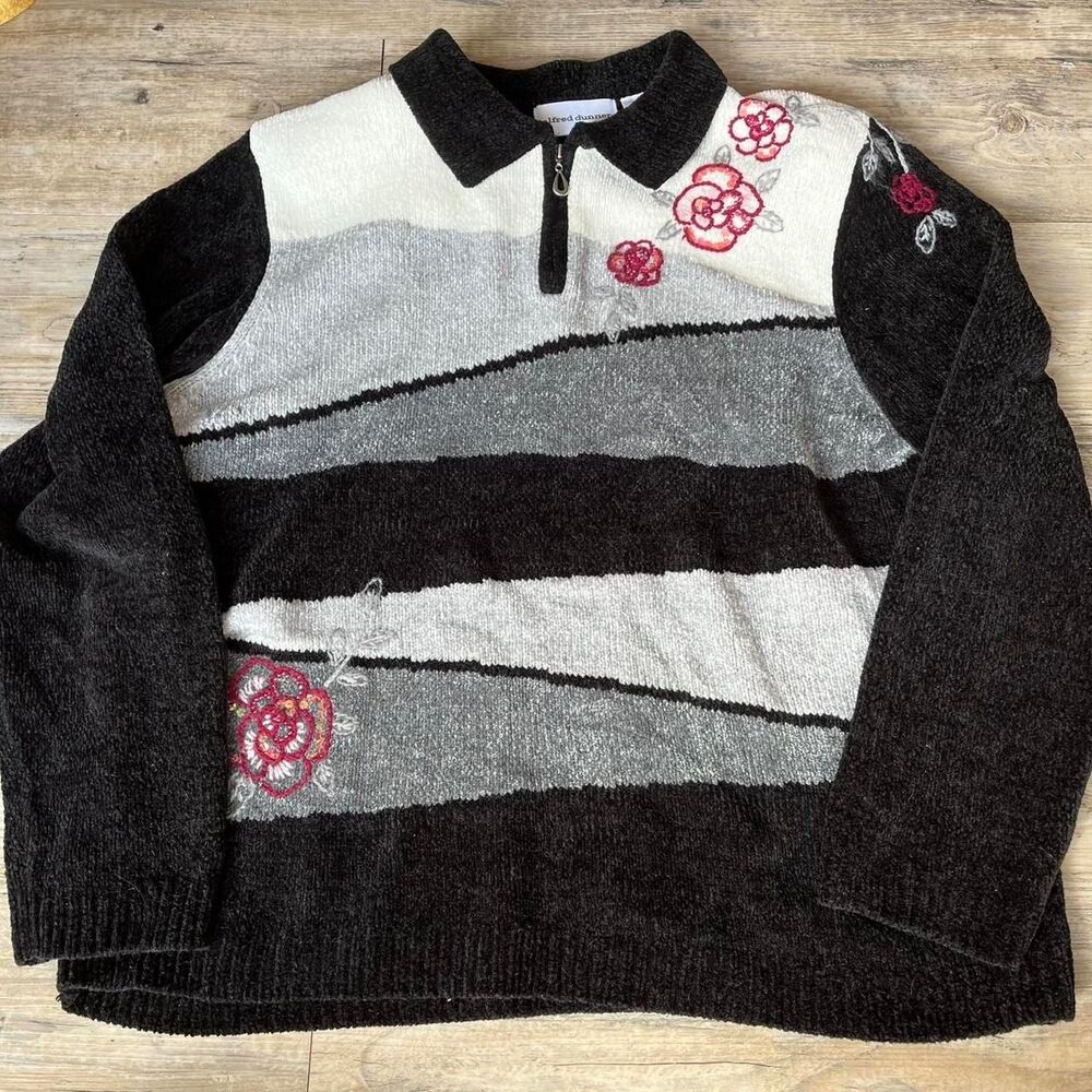 Alfred Dunner Sweater Vintage Women's L Embroidered